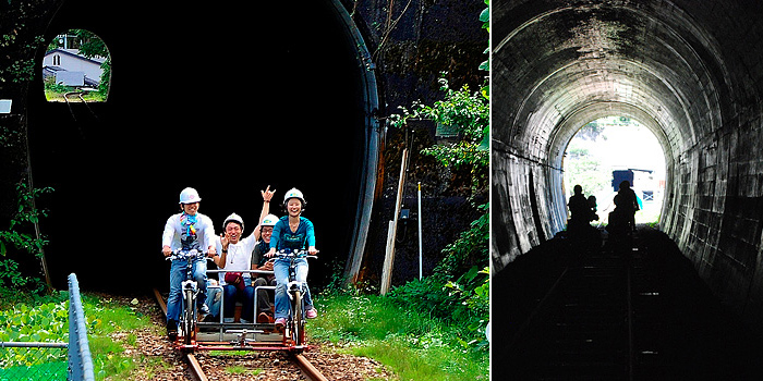 鉄道トンネルを自転車でくぐる