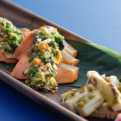 焼き物盛り合わせ（鮭菜種焼・筍木の味噌煮・花蓮根）
