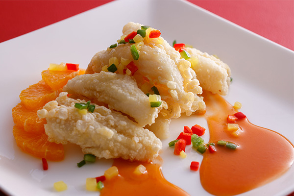 鱚の揚げ物 甘酢ソースかけ