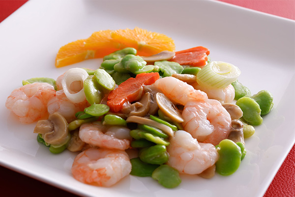 海老とそら豆のあっさり炒め