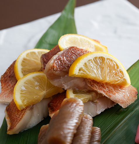 焼物（赤魚ゆう庵焼、茄子辛子和え、酢通り茗荷）