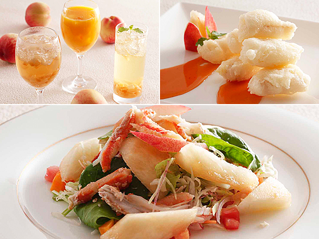 Salad of Hida Peach and Crab Meat JPY 1,858　Salad of Hida Peach and Crab Meat JPY 1,858　Hida Peach Cocktail party