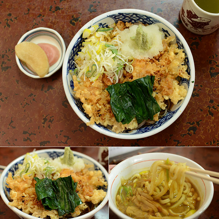 貝柱の天ぷら蕎麦とカレーうどん